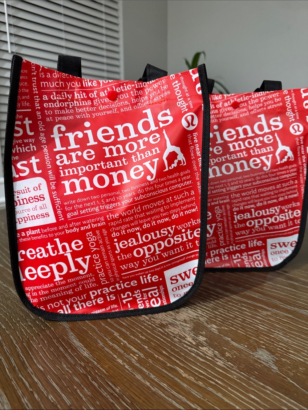 lululemon athletica Qty2 Red Graphic Tote with Black Handles